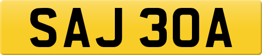 SAJ 30A private number plate